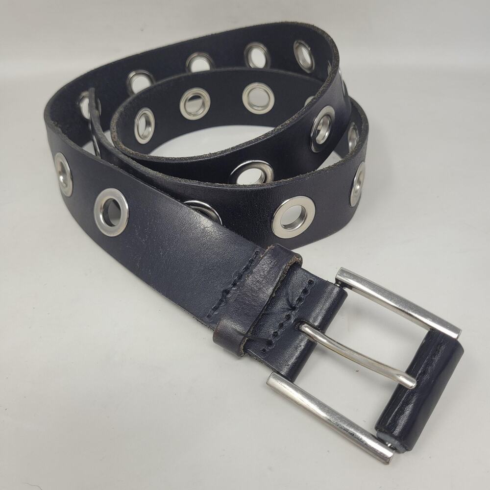 Hinge Belt Mens Medium Black Leather Grommet Studded Punk Goth Utility Rugged